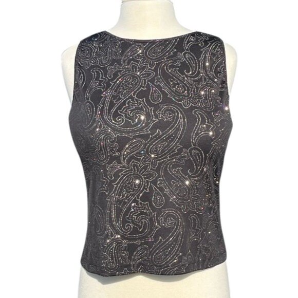 Versace Jeans Y2K Vintage Crystal Embellished Black Tank Top Camisole NEW - Picture 1 of 13